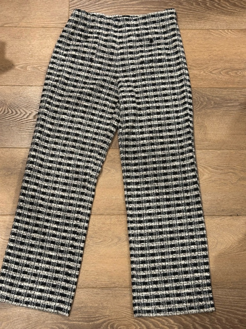 Black and Cream Textured Knit Boucle Gingham / checkered print Pants EU42